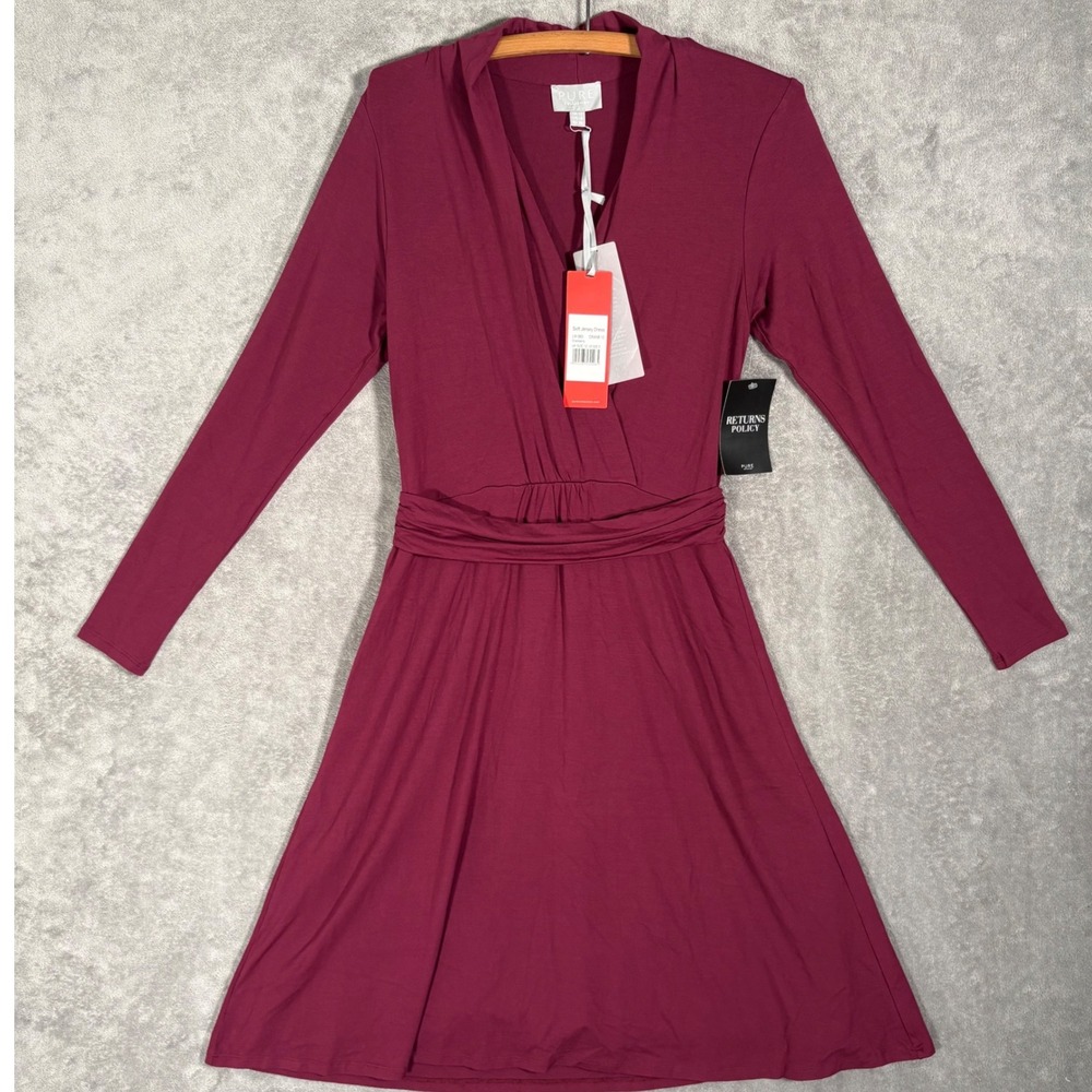 Pure‎ Collection Soft Jersey Dress Cranberry Red V-Neck Long Sleeve US 6 NEW